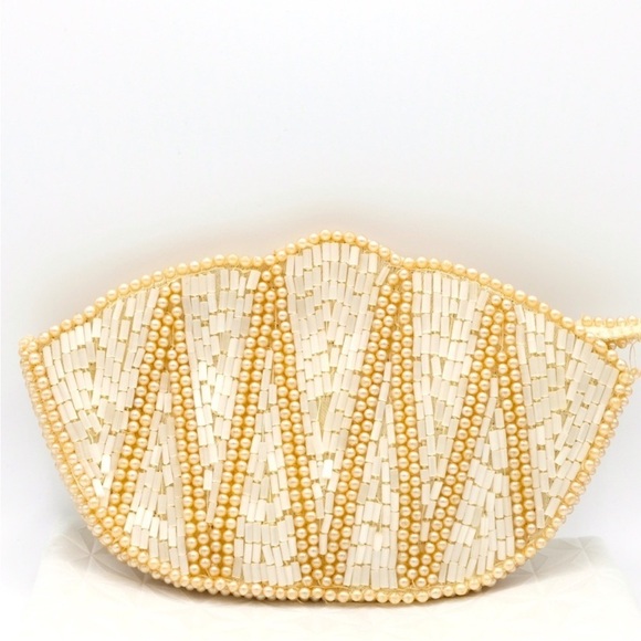 Vintage La Regale Beaded Pearl & Gold Art Deco Evening Clutch Parties & NYE